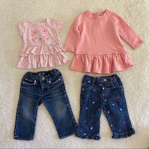 Bundle 6-12m baby girl tops and jeans outfit